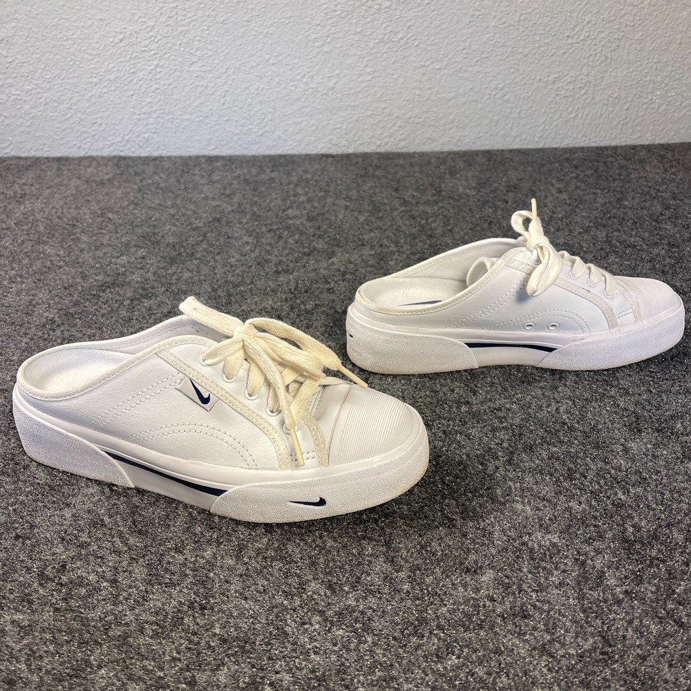 Vintage Nike Womens Leather Mules 6.5 White Slip On Sneakers Casual Shoes Y2K - Picture 3 of 9